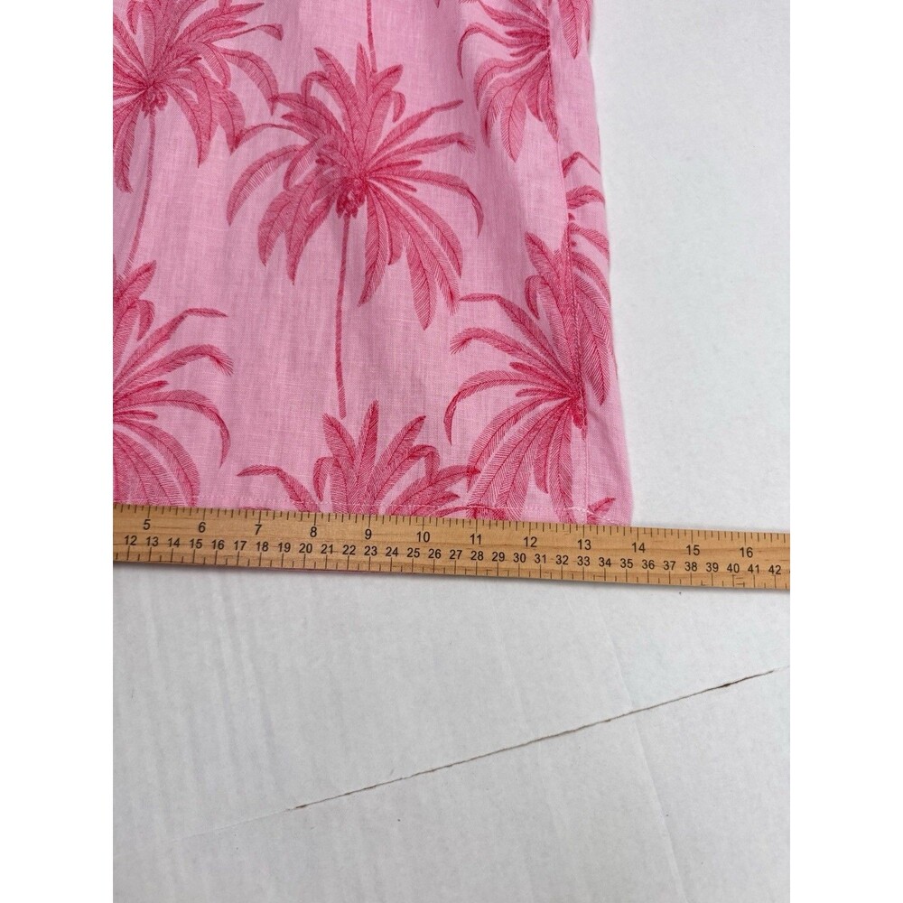 Tahari Wide Leg Linen Pants Large Tropical Crop Pink Palm Tree Lagenlook 32X23 - Picture 7 of 7